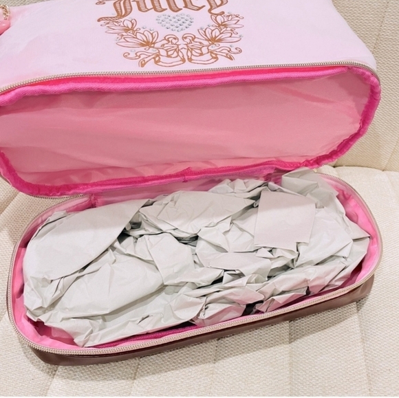 🔹️Juicy Coutur🔹️e Baby Pink Brown Multi Compartment Heritage Y2K Makeup Bag - Picture 4 of 4
